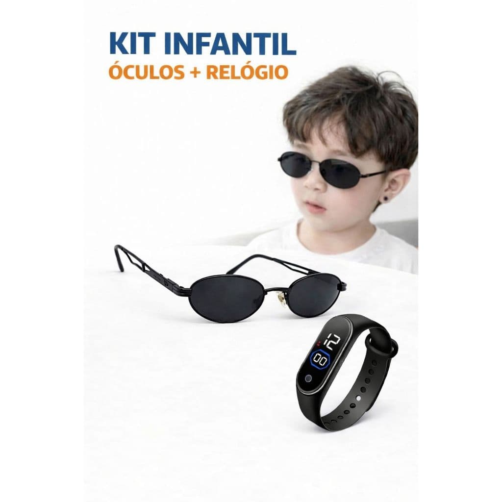 relógio LED criança e óculos de sol masculino infantil menino