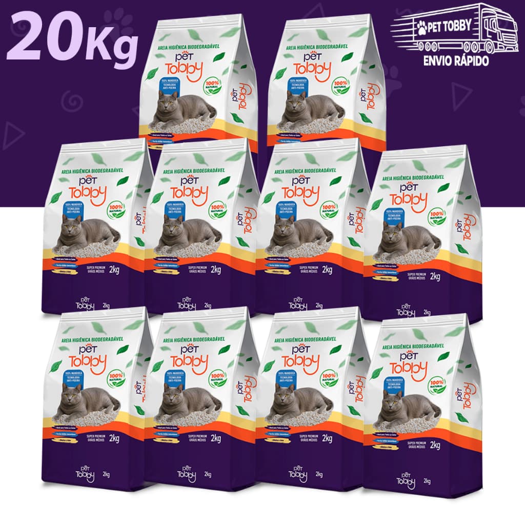 Areia Higiênica Para Gato de Mandioca 10kg e 20Kg Pet Tobby Biodegradável Areia de Gato Sustentável