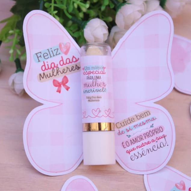 20/30/40 Cartões Borboleta + Adesivos Feliz Dia das Mulheres (NÃO ACOMPANHA MANTEIGA DE CACAU). Só papelaria