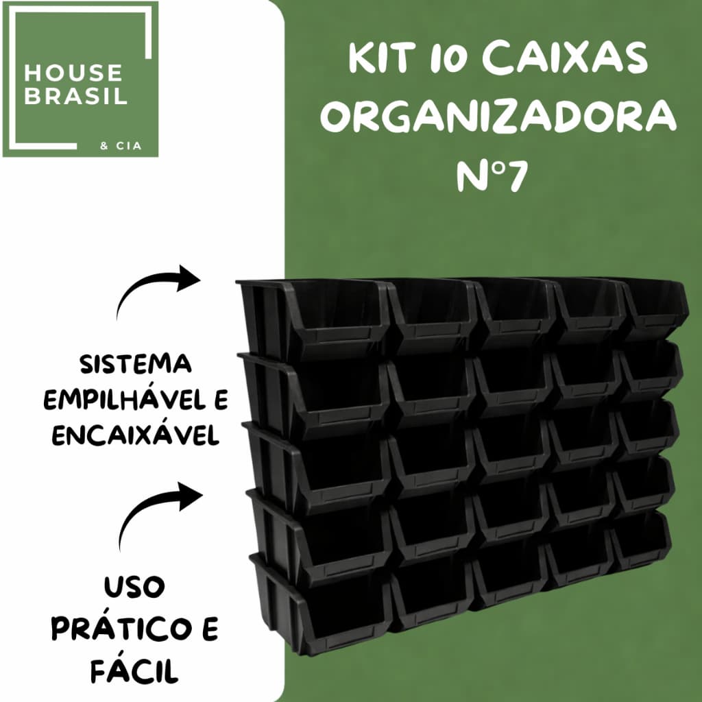 Kit 10 Caixa Bin N7 Organizadora Plástica Gaveteiro Ferramentas Estoque Parafusos Empilhável e Encaixável