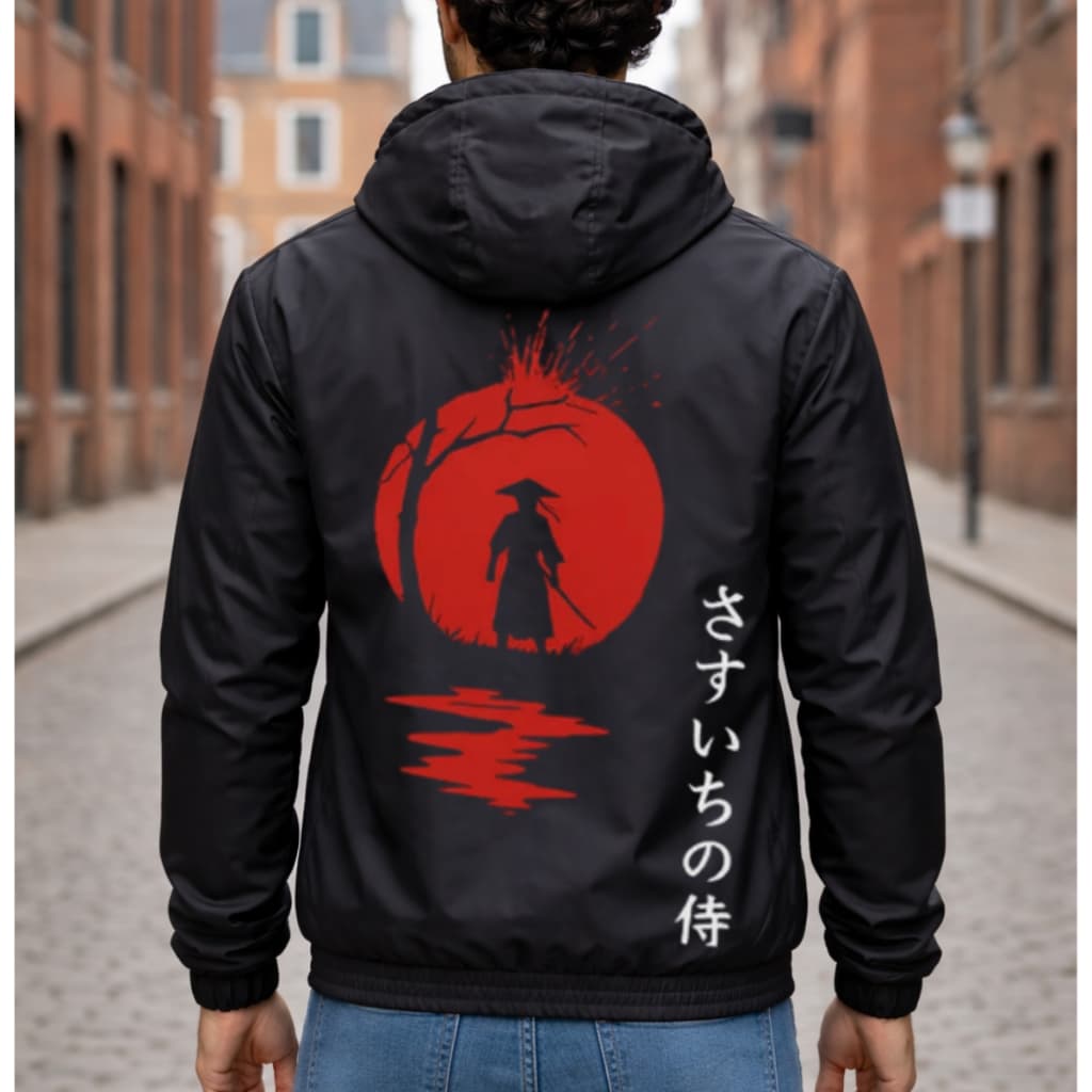 Jaqueta Corta Vento Impermeável Masculina Guerreiro Samurai com Capuz Bolso Interno e Ziper academia-Corrida e Esportes