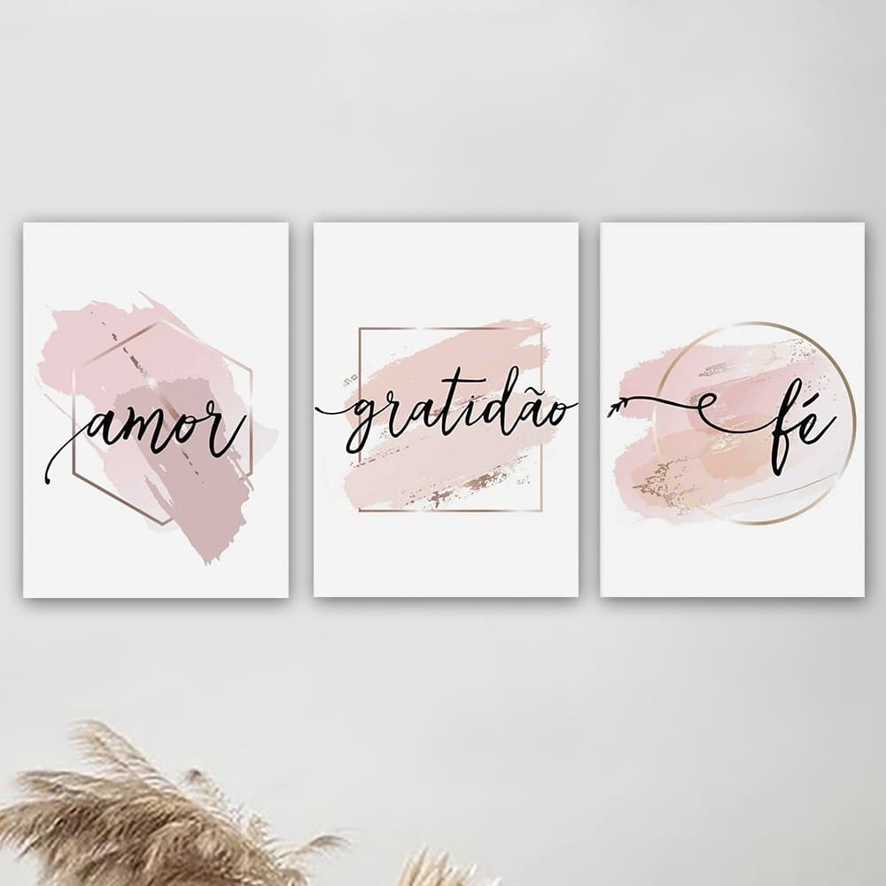 Quadros Decorativos Sala Frase Amor Gratidão Fé Decoração Quarto Escritório Moderno Mdf