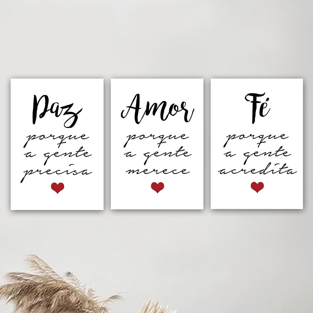 Quadros Decorativos Frase Decoração Sala Paz Amor Fé Para Quarto Escritório Moderno Mdf