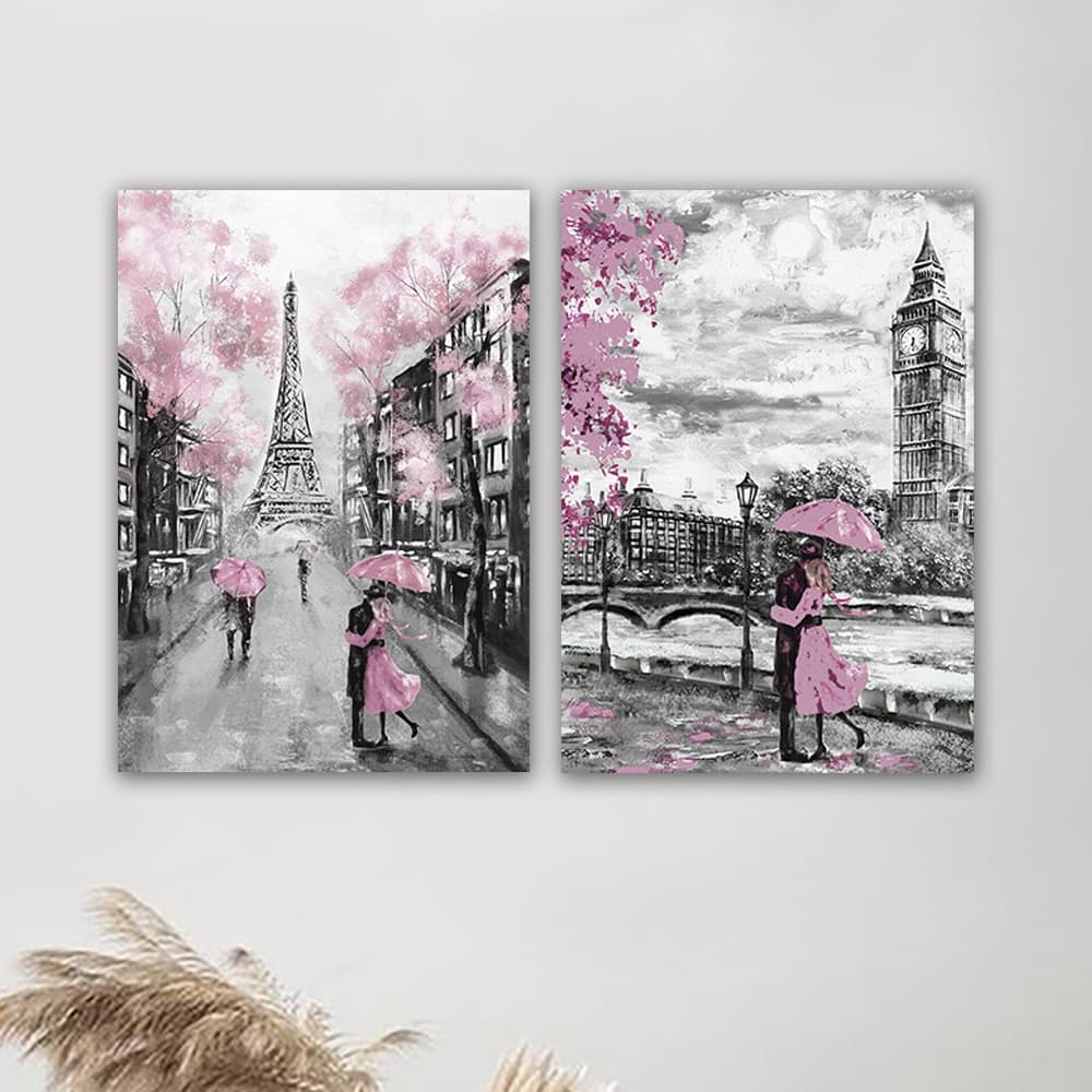 Quadros Decorativos Sala Paisagem Paris Londres Mdf 20x30 Para Quarto Escritório Moderno