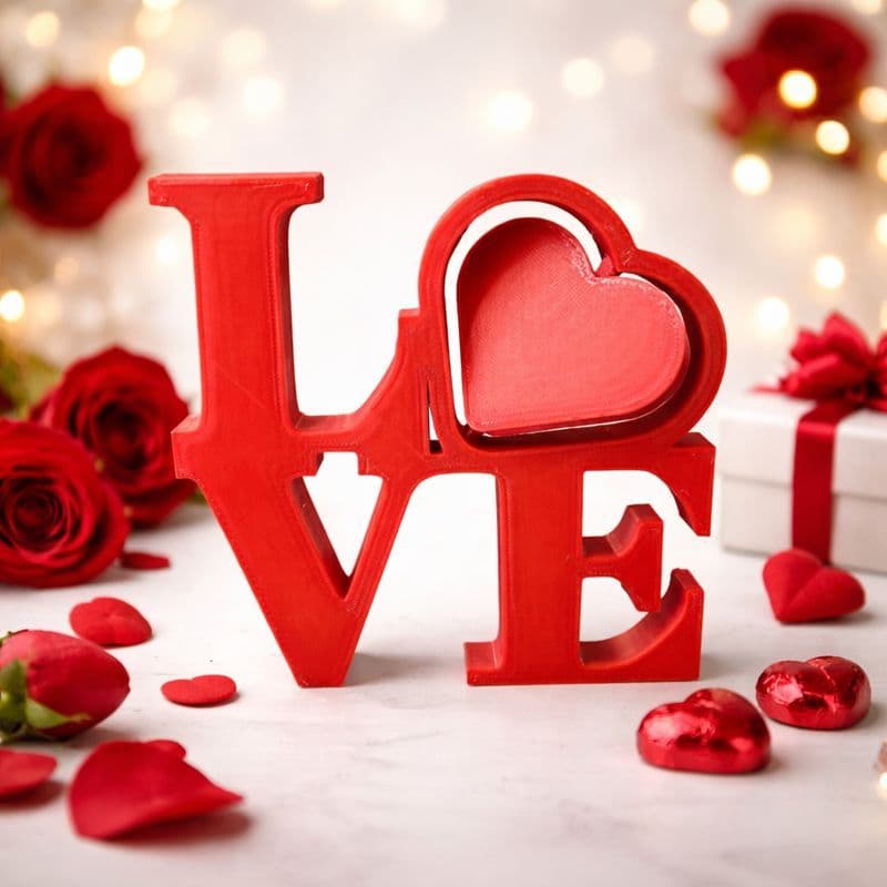 Escultura LOVE 3D Coração Giratório 12x12cm Presente Romântico Dia dos Namorados Decoração