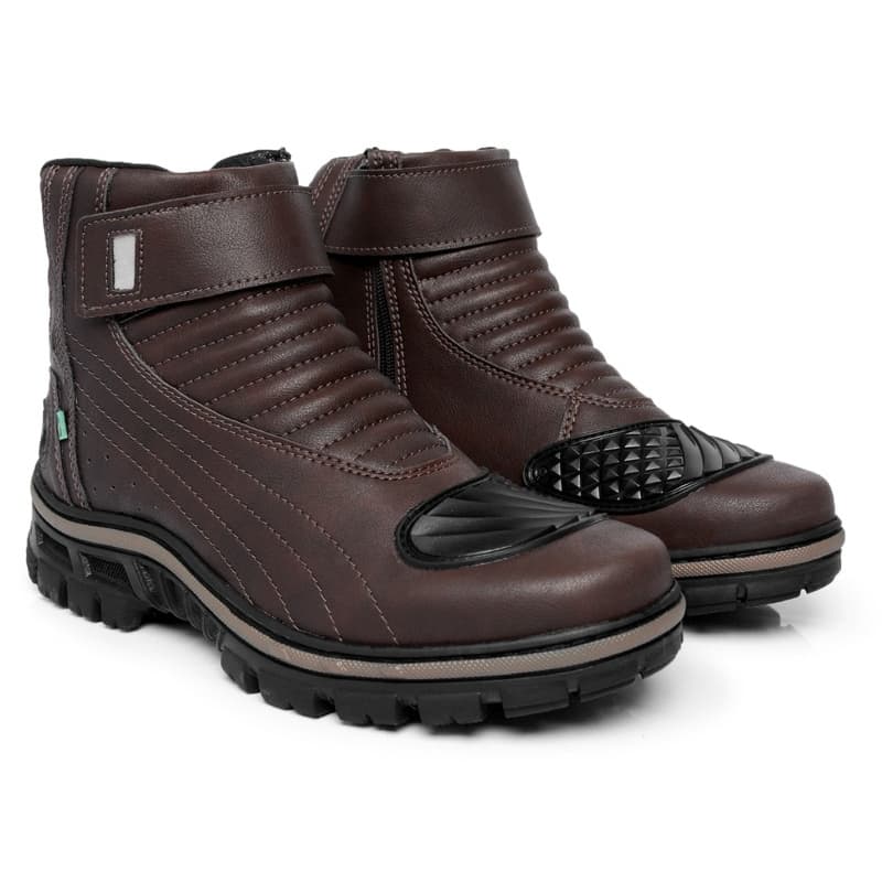 Bota Masculina Estilo Motociclista Bota Adventure Solado Costurado Detalhe Refletivo Com Zíper