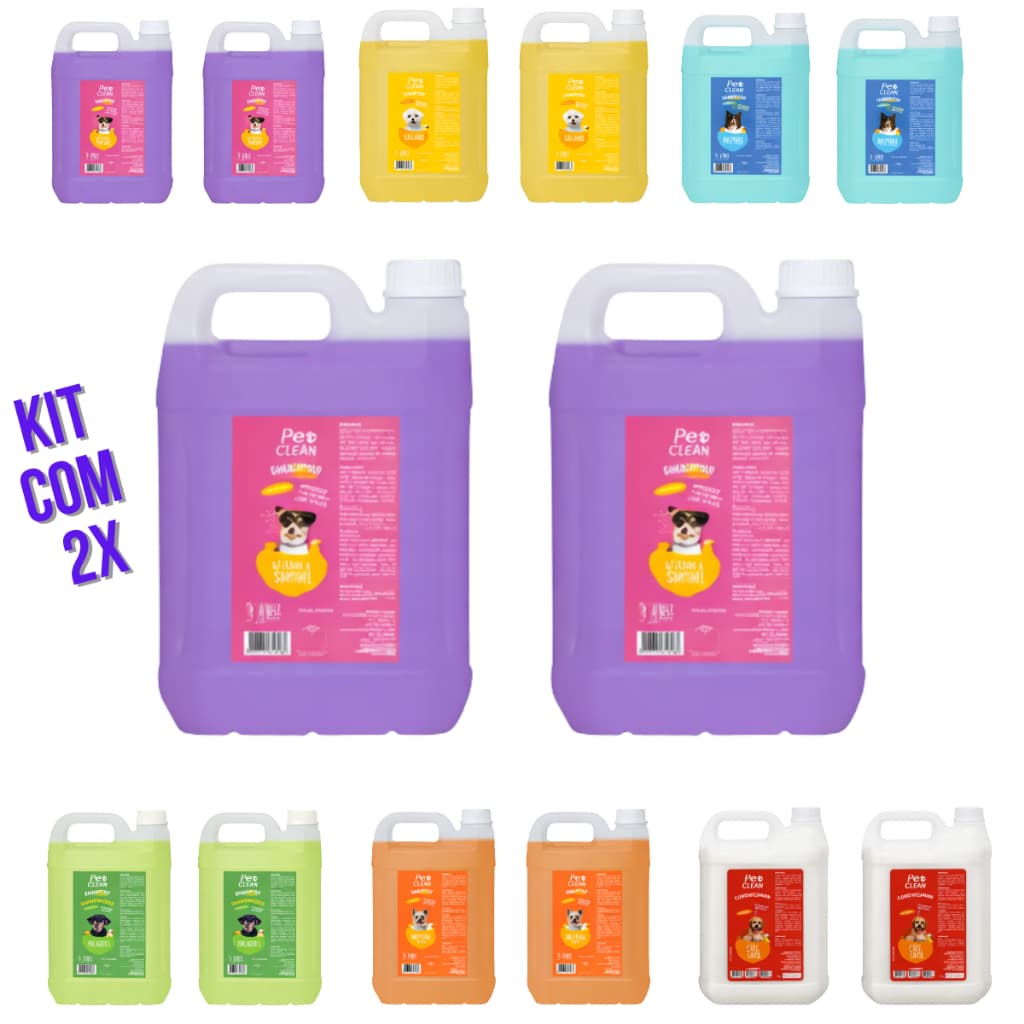 Kit 2 Shampoo Condicionador Banho Pet Shop para Cachorro e Gato Pet Clean Galão 5L