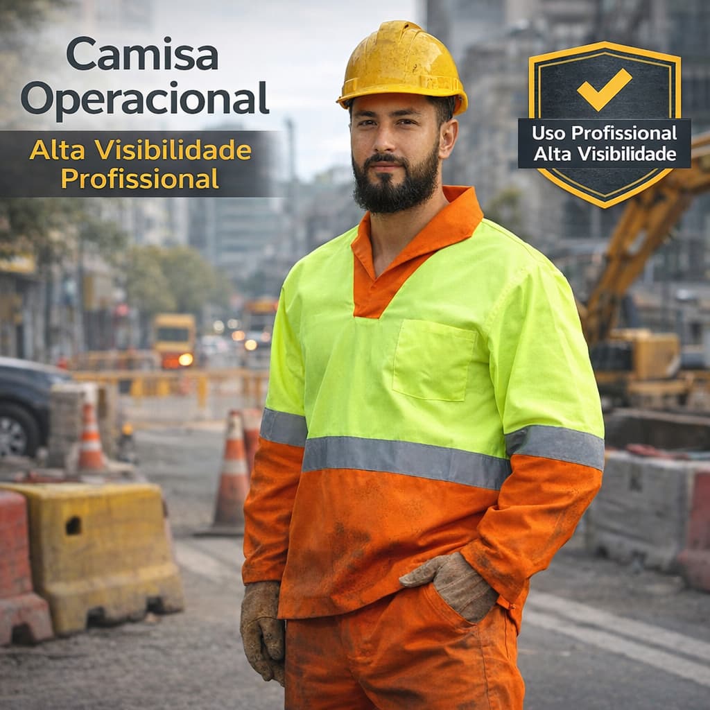 Camisa Operacional Alta Visibilidade com Faixa Refletiva e Gola Italiana