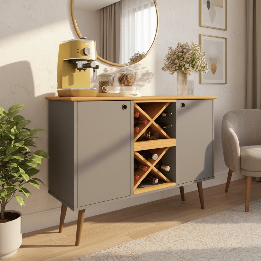 Aparador Balcão Barzinho Buffet Multiuso 2 Portas Elegance MDF Pés Madeira Maciça