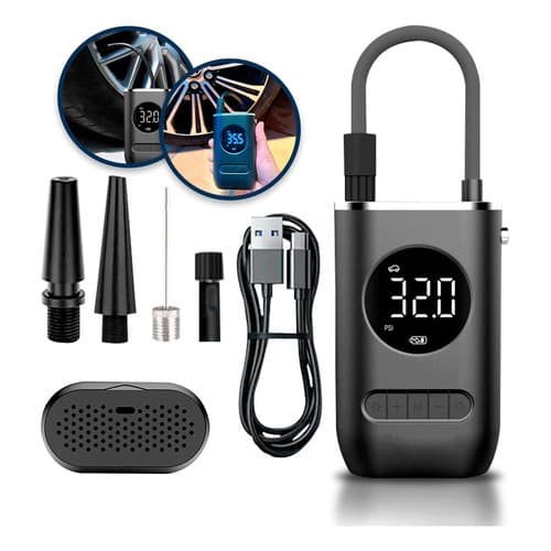 Mini Compressor De Ar Digital Inteligente Calibrador Pneu Moto Carro Bicicleta Inflador Portátil Led