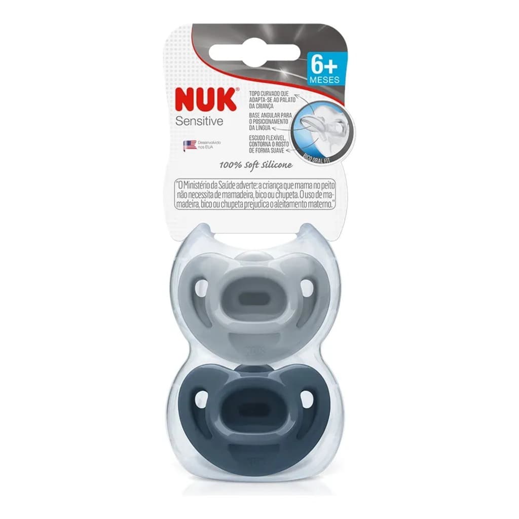 Kit 2 Chupetas Sensitive Soft 100% Silicone Menino +6 Meses - Nuk