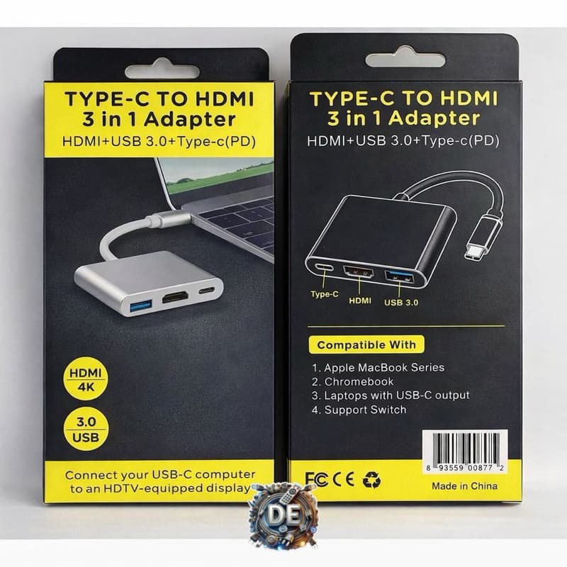 Adaptador USB-C para HDMI 3 em 1 – HDMI 4K + USB 3.0 + Type-C PD