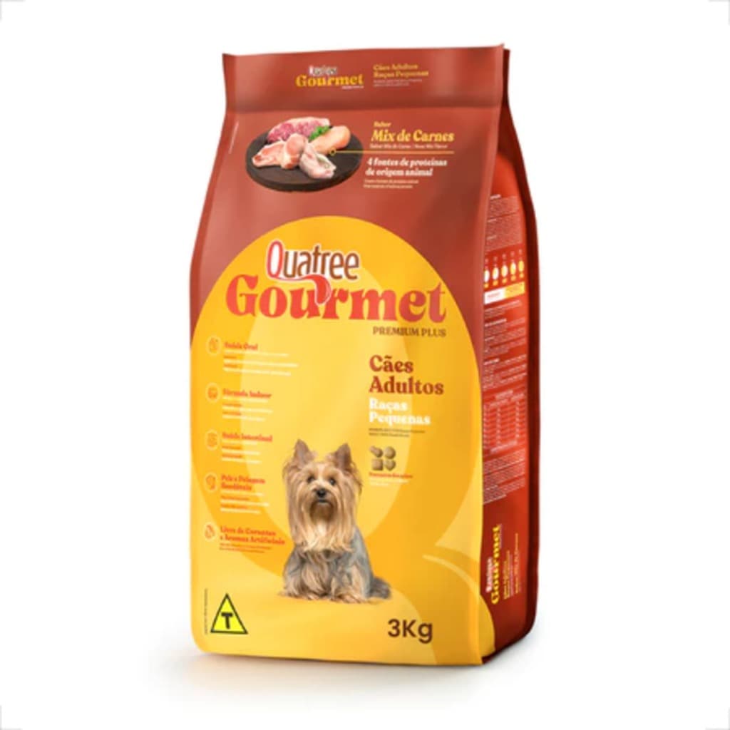 Ração Quatree Gourmet Cães Adultos Raças Pequenas Mix Carnes 3kg Alimento Premium Cachorro Pet
