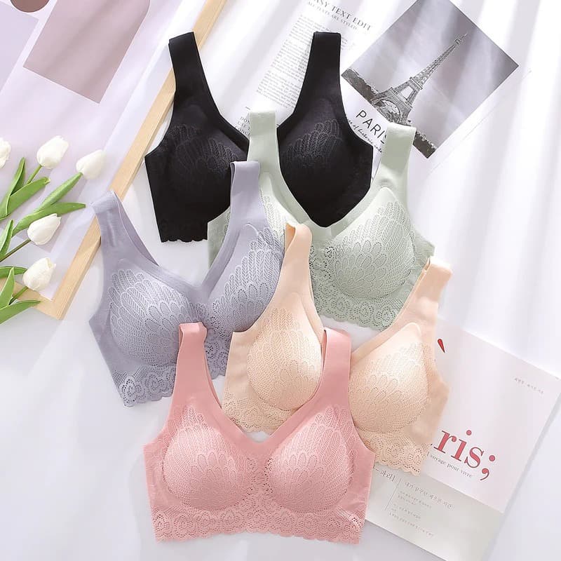 TOP Sutiã Super Confortável 3D 5D Top Sem Costura Bojo Removível Renda Cores aleatórias