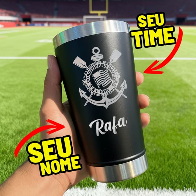 Copo Térmico Personalizado 473ml com Nome e Time de Futebol – Tampa + Abridor | Presente Exclusivo | Dia dos Pais