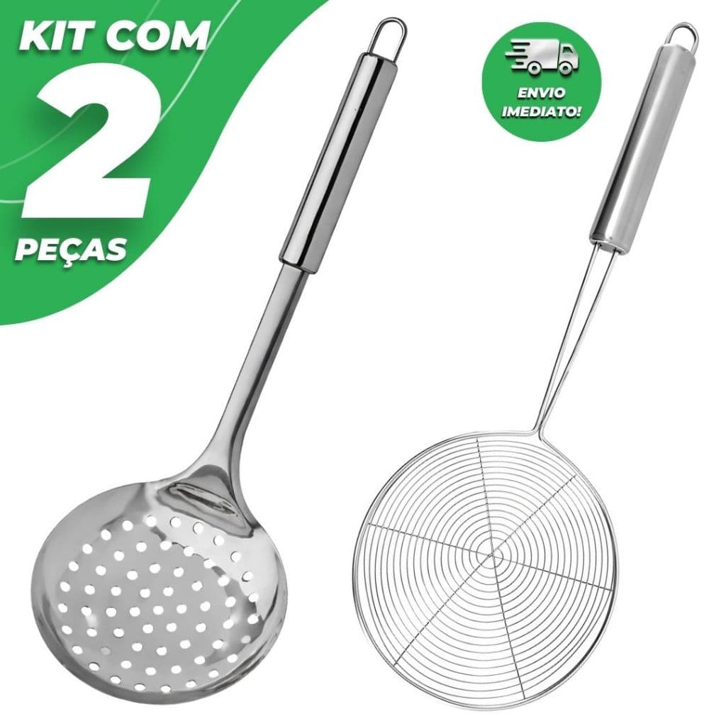 Kit 2 Escumadeiras Inox Profissional Aramada Fritura Batata Pastel E Tradicional Reforçada