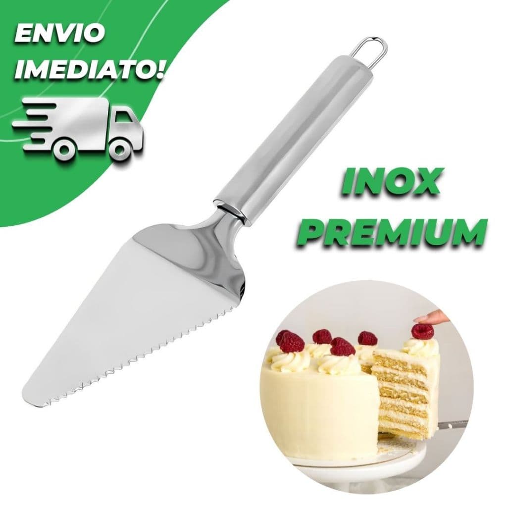 Espátula Serrilhada Para Cortar e Servir Bolo Torta e Pães em Aço Inox Premium