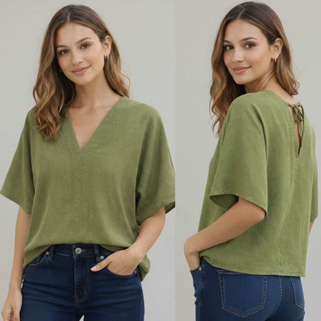 Blusa feminina manga morcego Gola V/Blusa Bata Feminina manga morcego elegante tecido Duna.