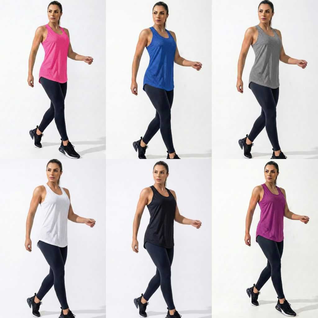 Kit 5 Regatas Femininas Premium Long Line Tapa Bumbum Musculação  Academia Pilates Corrida Treino