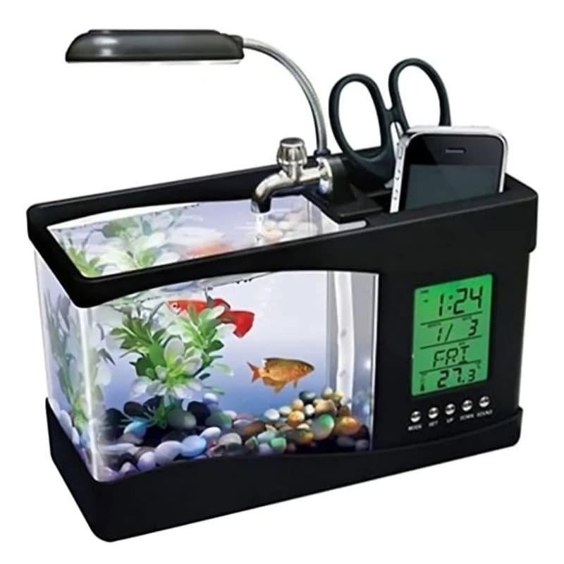 Mini Aquário, Recarregável por USB, Aquário Multifuncional Durável para Decoração de Quarto (Preto)