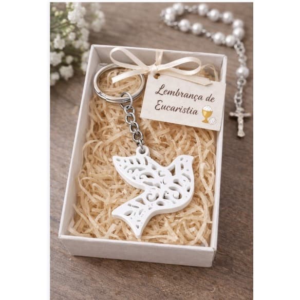 Kit 10/20/30/50 Lembrancinha Católica Chaveiro Espírito Santo – Batizado –Casamento