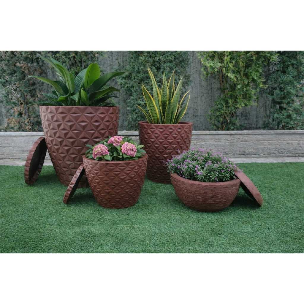 Kit 4 Vasos Coluna Bojo Diamante Bacia Escovada Para Plantas