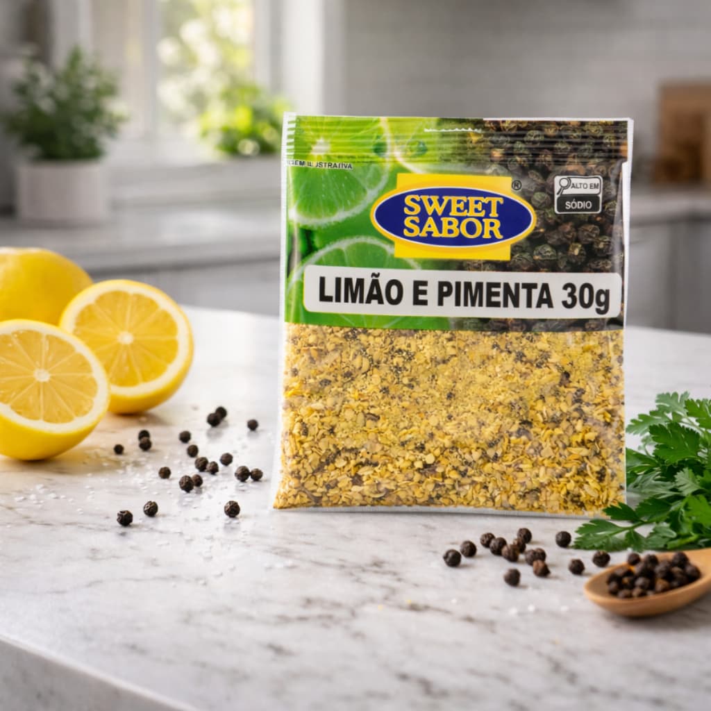 Tempero Limão e Pimenta Realça Sabor Ideal para Carnes Peixes Saladas Sachê Prático 30gr