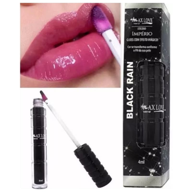 Gloss Labial Mágico Black Rain Max Love – Muda de Cor com o PH da pele, Hidratante e Brilho Natural Uso diário