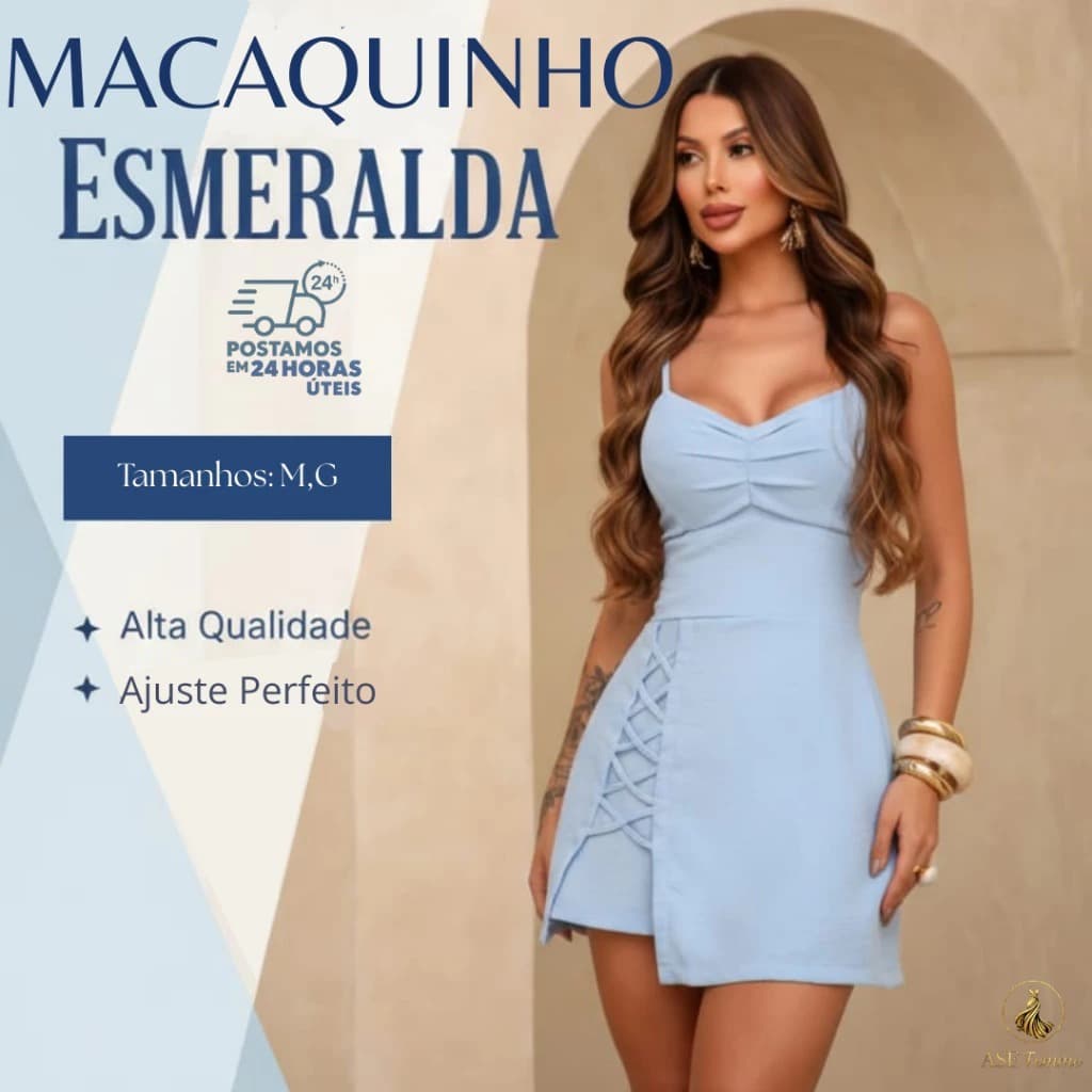 Macaquinho Feminino Curto com Elástico e Laço nas Costas, Abertura Lateral, Moda Casual