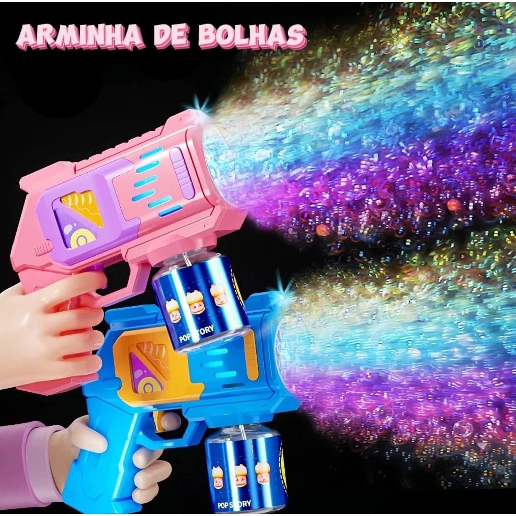Brinquedo Lança Bolha de sabão Automático Colorido Infantil - Rosa e Vermelho