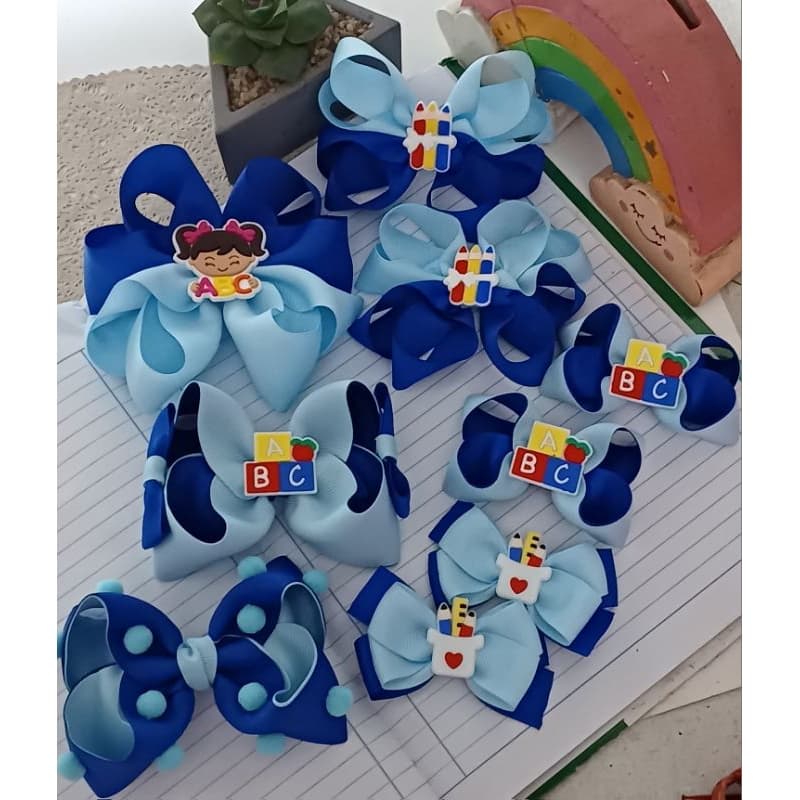 laço escolar abc volta às aulas azul Royal com azul claro