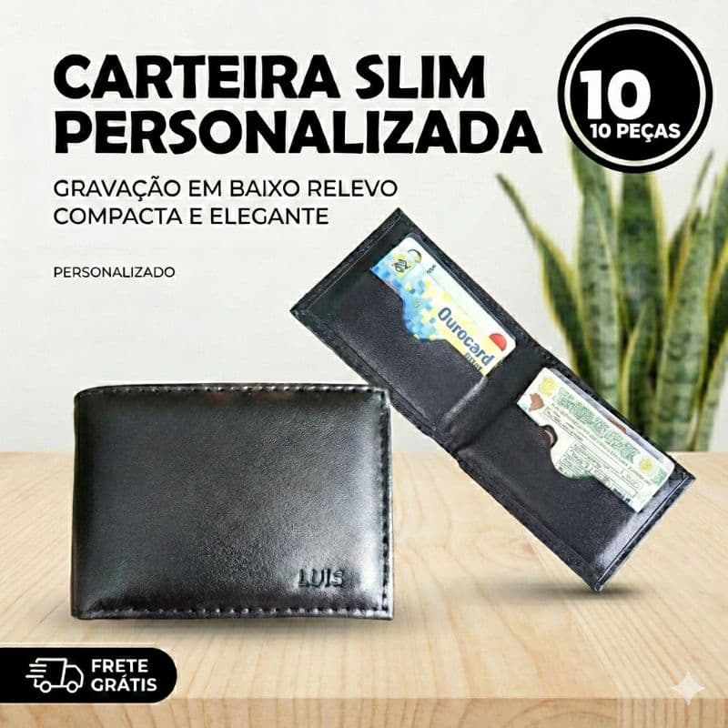 Kit 10 Carteira Slim couro personalizada padrinhos casamento presente brinde