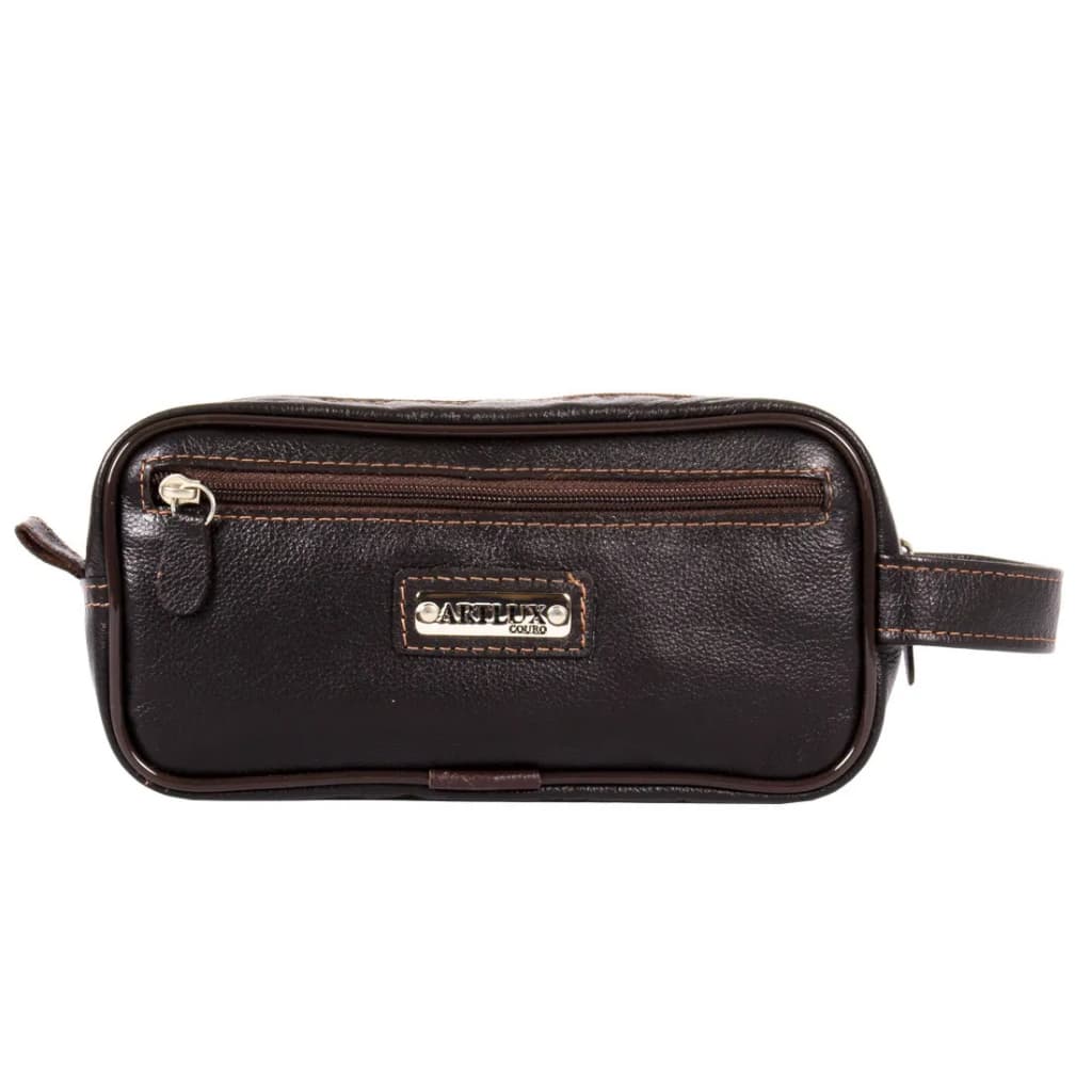 Necessaire Artlux em Couro com Zíper e Alça para Viagem 10x21x6,5 cm