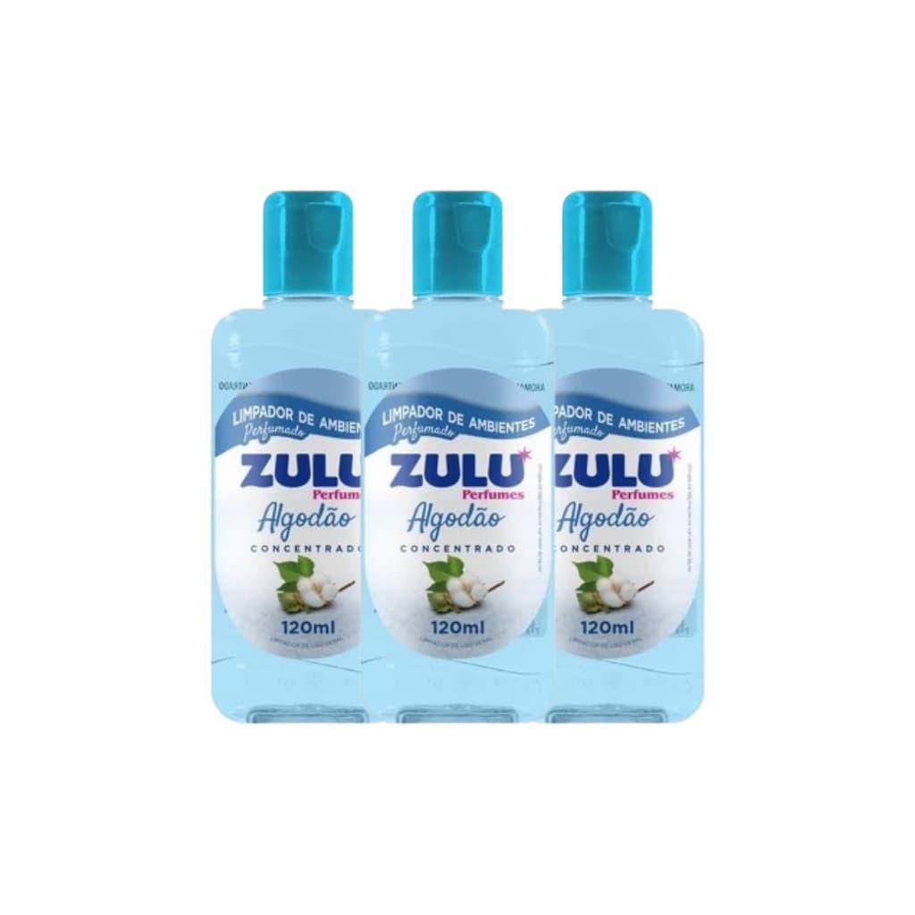 Pacote Kit De 3 Unidades Limpador Perfumado Multiuso Zulu Algodão Para Limpeza Casa 120ml Cheiroso