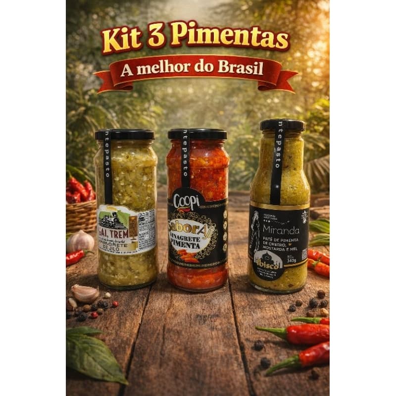 kit 3 Pimentas, Vinagrete de Pimenta, Pimenta Verde de cheiro mostarda mel e vinagre de Jiló