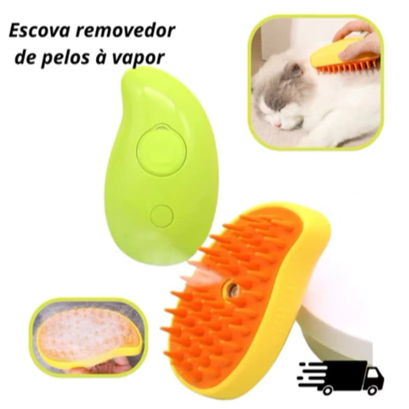 Escova A Vapor Tira Pelos Para Pets Elétrica 3 em 1 Escova Limpa  Acaricia Massagem Silicone