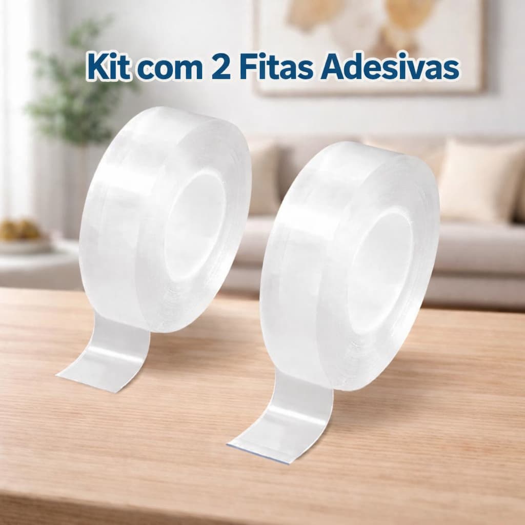 Kit com 2 Fitas Adesivas Dupla Face Ultra-Resistente Prova D'água Reutilizável fixação forte 3mx2cm uso residencial