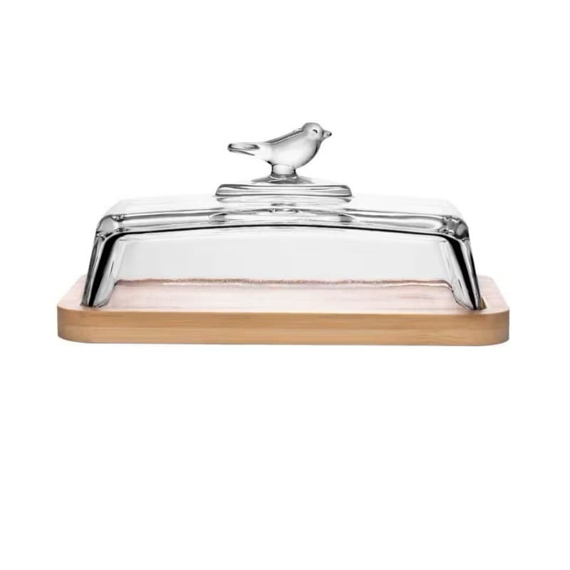 Manteigueira de Bambu e Vidro Bird Pássaro 17x11cm – Wolff Mesa Posta
