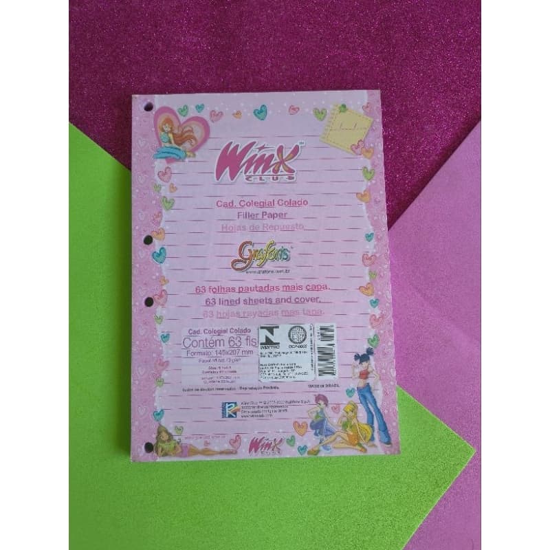 Bloco de Fichário Winx ÚLTIMA UNIDADE Tamanho A5 peq. C/ 63fls Vintage Super Raro Grafons