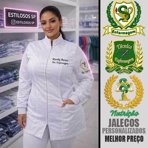 Jaleco Feminino Tecido GABARDINE BORDADO, Nome E Profissão/Conforto e Durabilidade