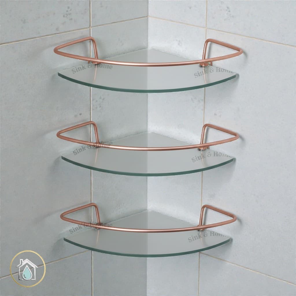 3 Porta Shampoo Rose Gold Metal e Vidro P/ Banheiro Prateleria Rose Gold