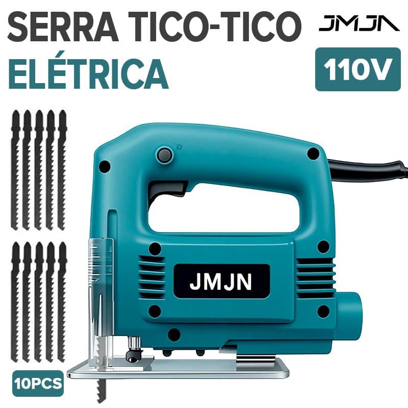 JMJN Serra Tico Tico Elétrica 650W 110V Profissional com Ajuste de Velocidade Luz Laser e Kit 10 Lâminas