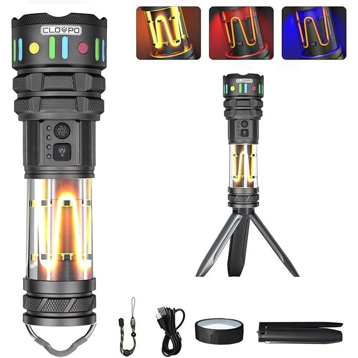 Lanterna Tática Recarga USB, 500m Alcance, Zoom Ajustável, IPX54, LED RGB, 22h Autonomia – YM-A5