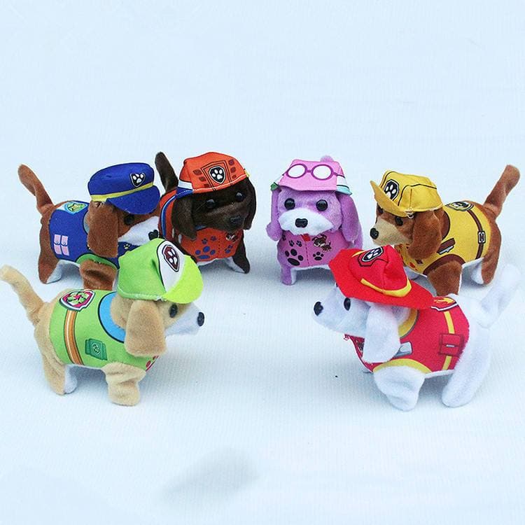 Cão Patrulha Elétrico de Pelúcia com Chapéu, Brinquedo Interativo para Crianças