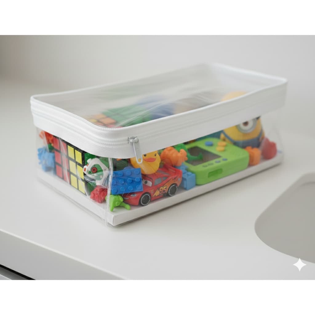 Kit 10/7/5 Saco Organizador Infantil Multiuso  Premium-PVC CRISTAL - Saquinho Transparente para Viagem e Quarto