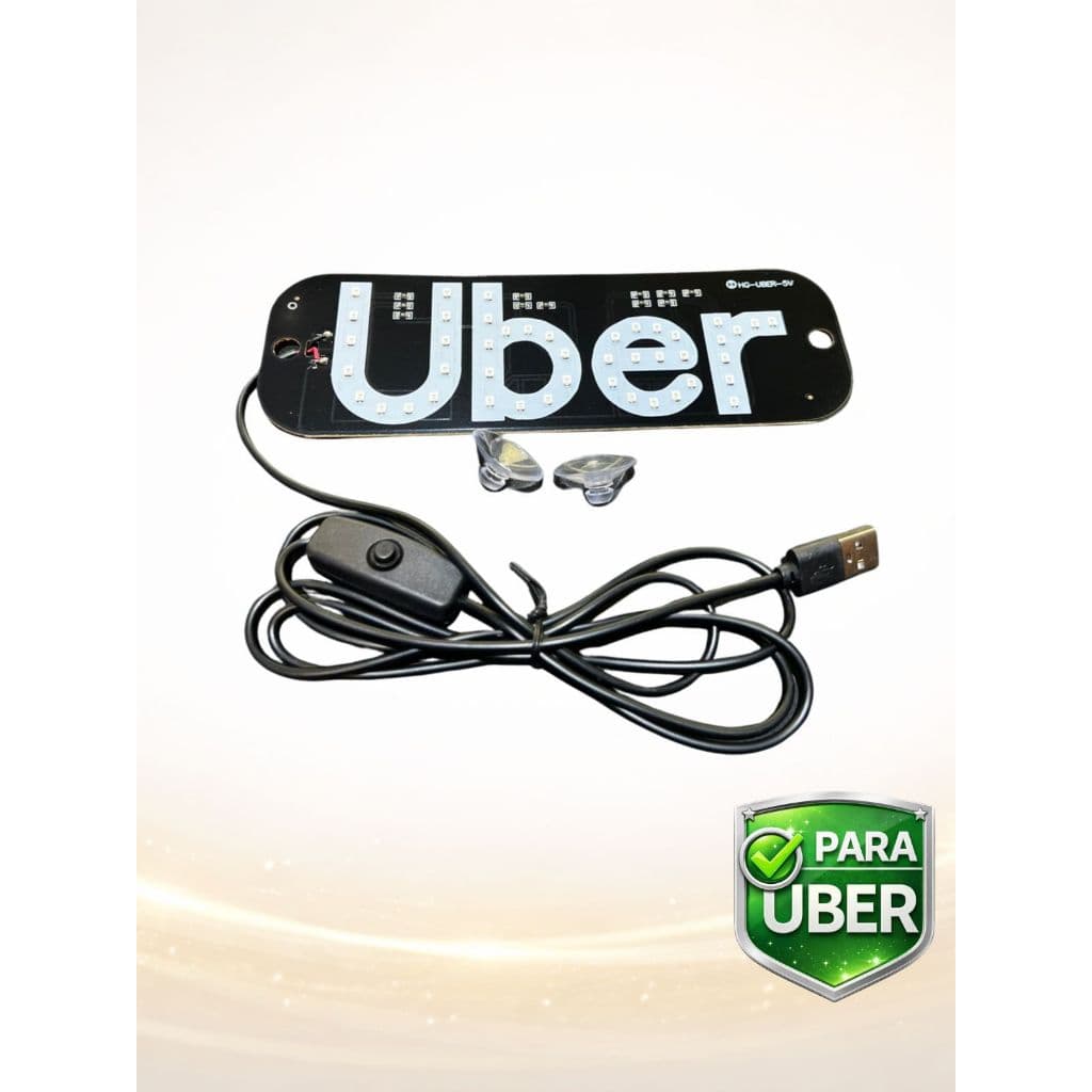Placa Letreiro LED Uber Iluminado USB com Botão Liga/Desliga – Sinalização para Motoristas de App
