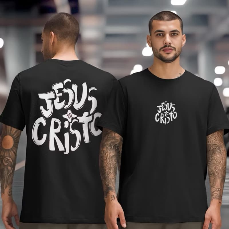 Camiseta Estampada Jesus Cristo Religiosa de Algodão Malha Premium
