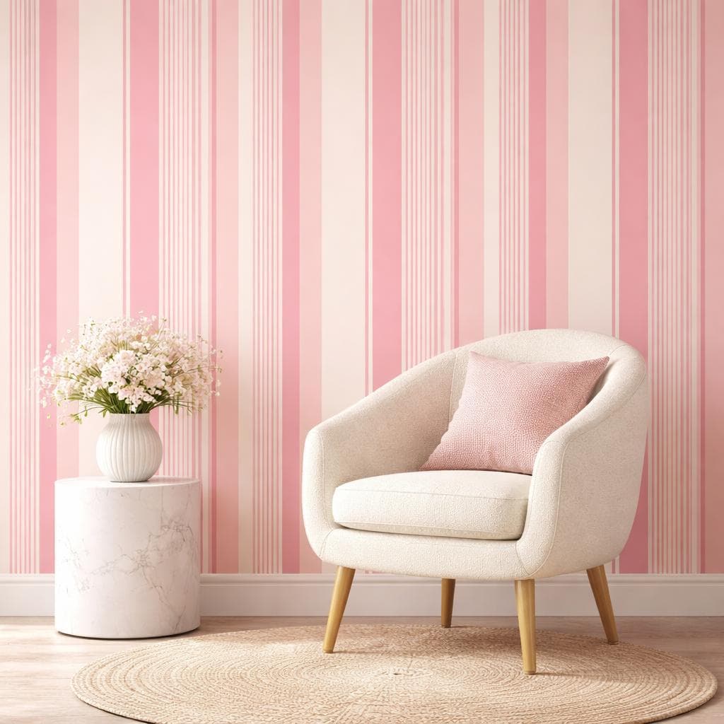 PAPEL DE PAREDE LISTRADO 22 ROSA FACIL APLICAÇÃO P/QUARTO AUTOCOLANTE  LAVAVEL 50 CM DE LARG.