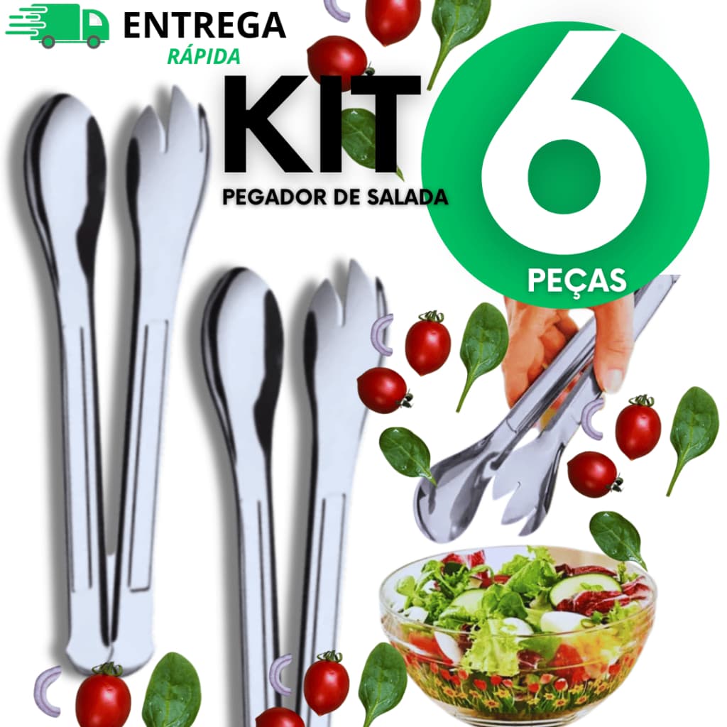 Pegador De Salada Multiuso Para Saladas E Pães 20cm Aço Inox Profissional Top Utensílio De Cozinha