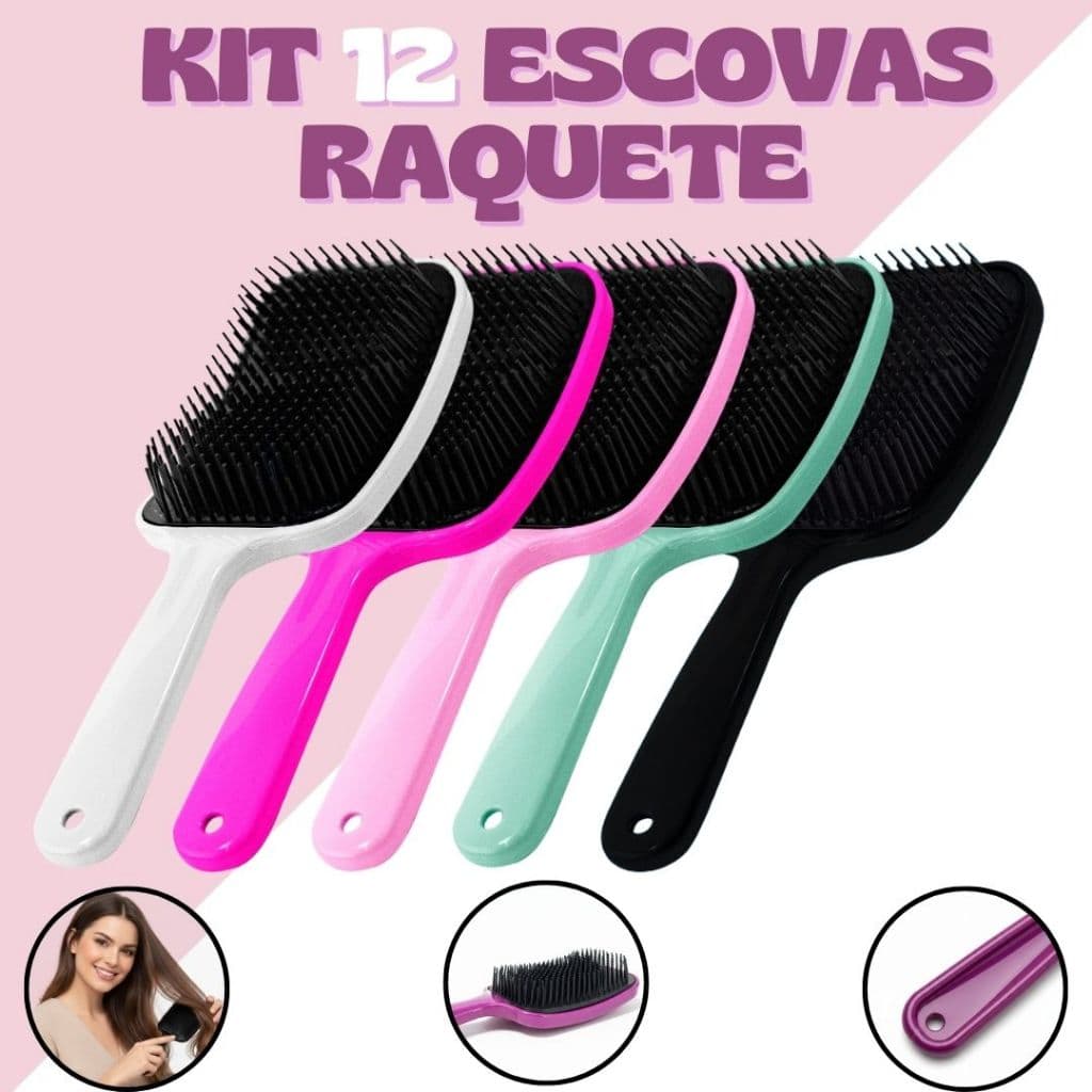 Kit 12 Escova Raquete Desembaraçadora - Anti Frizz